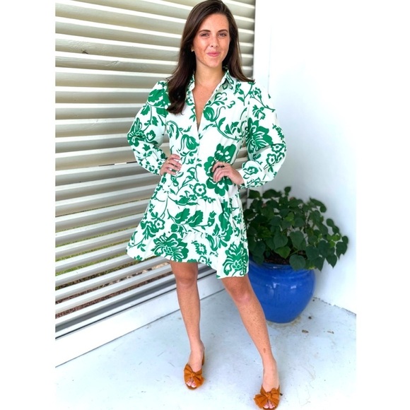 Sunday up Green Floral Ruffle Hem Montecito Dress Small - Picture 2 of 9